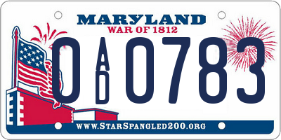 MD license plate 0AD0783