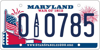 MD license plate 0AD0785