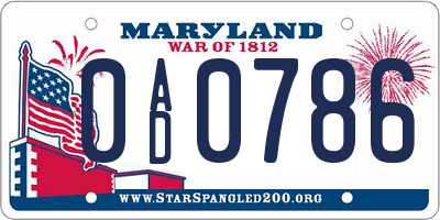MD license plate 0AD0786