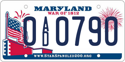 MD license plate 0AD0790