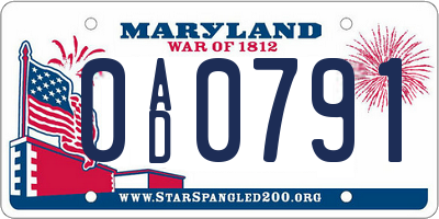 MD license plate 0AD0791