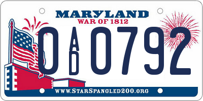 MD license plate 0AD0792