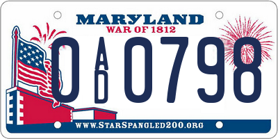 MD license plate 0AD0798