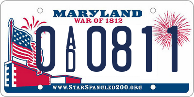 MD license plate 0AD0811