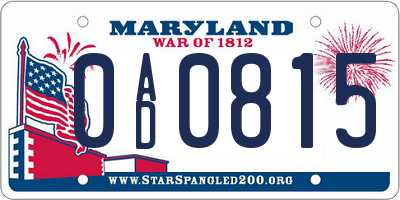 MD license plate 0AD0815