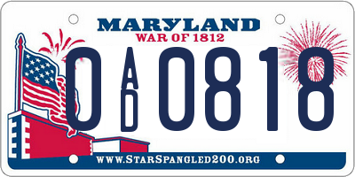 MD license plate 0AD0818