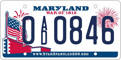 MD license plate 0AD0846