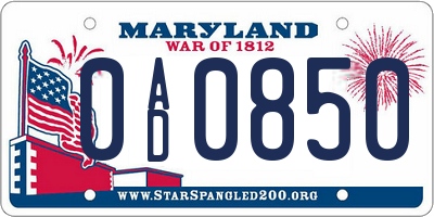 MD license plate 0AD0850