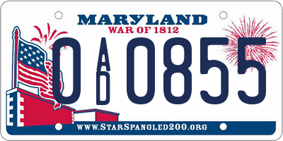 MD license plate 0AD0855