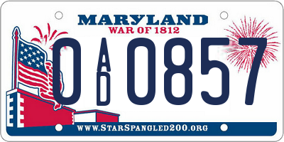 MD license plate 0AD0857