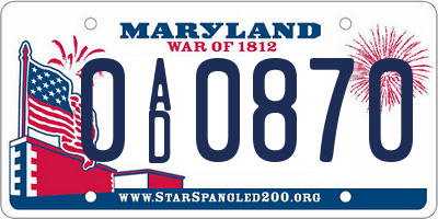 MD license plate 0AD0870