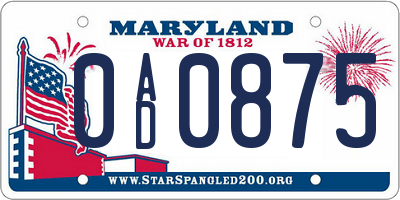 MD license plate 0AD0875