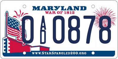 MD license plate 0AD0878