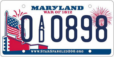 MD license plate 0AD0898