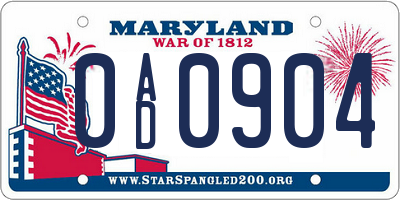 MD license plate 0AD0904