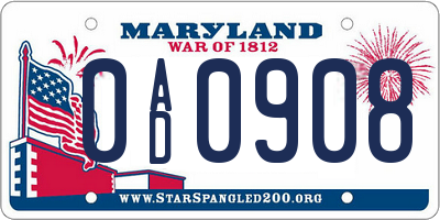 MD license plate 0AD0908