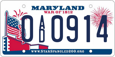 MD license plate 0AD0914