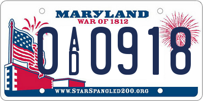 MD license plate 0AD0918