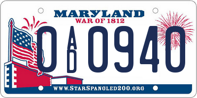 MD license plate 0AD0940