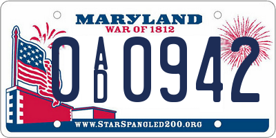 MD license plate 0AD0942