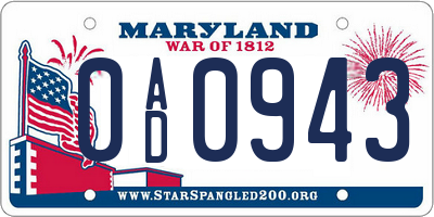 MD license plate 0AD0943
