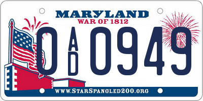 MD license plate 0AD0949