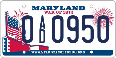 MD license plate 0AD0950