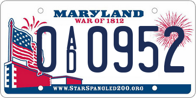 MD license plate 0AD0952