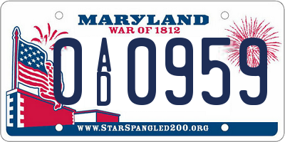 MD license plate 0AD0959