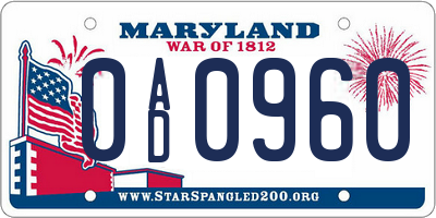 MD license plate 0AD0960