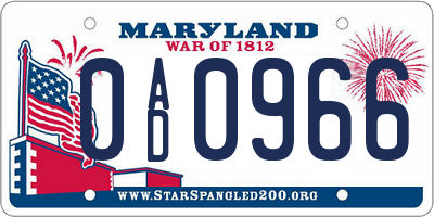 MD license plate 0AD0966