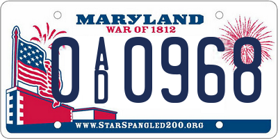 MD license plate 0AD0968