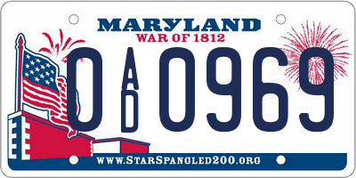 MD license plate 0AD0969