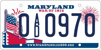 MD license plate 0AD0970