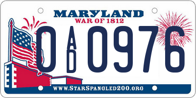 MD license plate 0AD0976