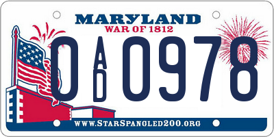 MD license plate 0AD0978