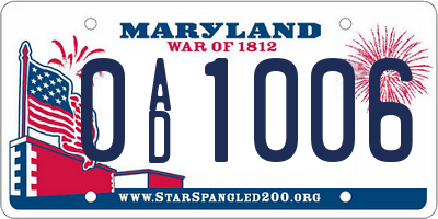 MD license plate 0AD1006