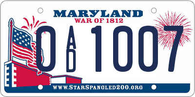 MD license plate 0AD1007