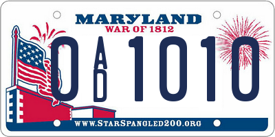 MD license plate 0AD1010
