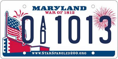MD license plate 0AD1013