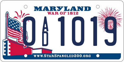 MD license plate 0AD1019