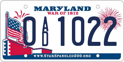 MD license plate 0AD1022