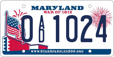 MD license plate 0AD1024
