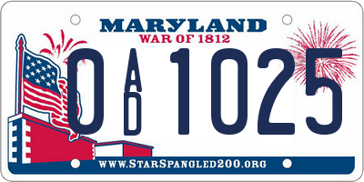 MD license plate 0AD1025
