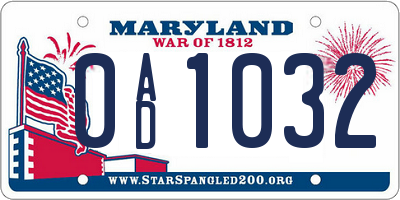 MD license plate 0AD1032