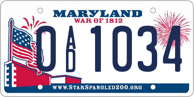MD license plate 0AD1034