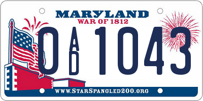 MD license plate 0AD1043