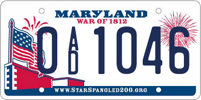MD license plate 0AD1046