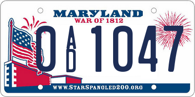MD license plate 0AD1047