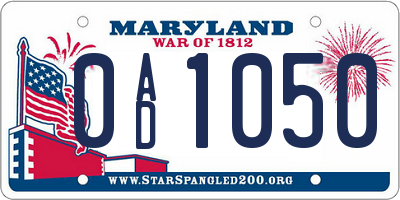MD license plate 0AD1050